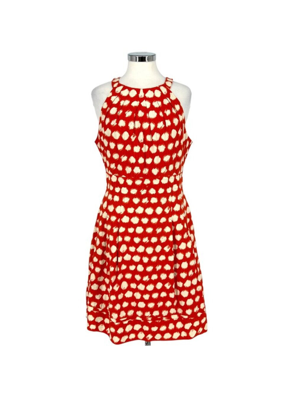 Eliza J Brush Dot Sleeveless A-Line Halter Dress Dark Coral Ivory Size 12